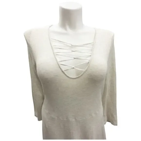 Torrid Mini Sweater Cross Front Skater Dress Oatmeal Women's Size 2 2X - Picture 5 of 7